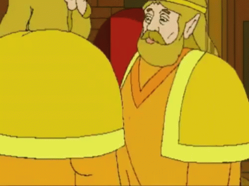 A Cartoon Drawing Of A Man With A Beard Wearing A Crown GIF