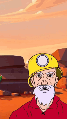 A Cartoon Drawing Of A Man With A Beard Wearing A Yellow Hard Hat GIF