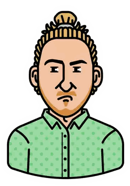 a cartoon drawing of a man with a bun