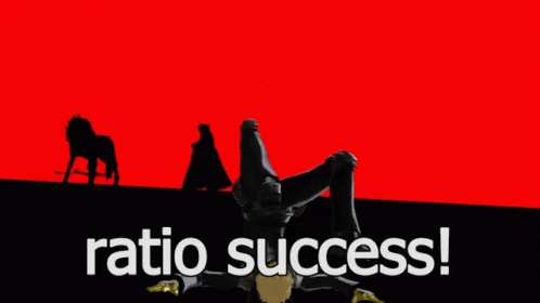 A Cartoon Drawing Of A Man With A Mask And The Words " Ratio Success " Below Him GIF