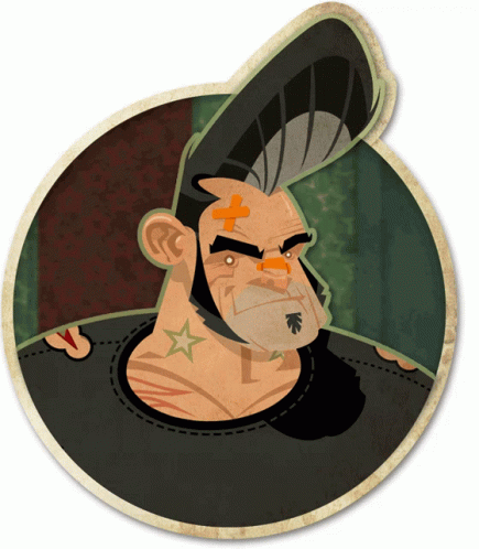 A Cartoon Drawing Of A Man With A Mohawk And A Star Tattoo On His Chest GIF