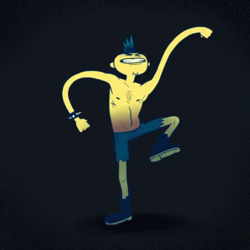 A Cartoon Drawing Of A Man With A Mohawk Dancing GIF
