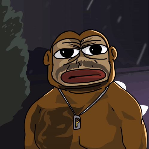 a cartoon drawing of a man with a necklace that has a pendant with the letter p on it