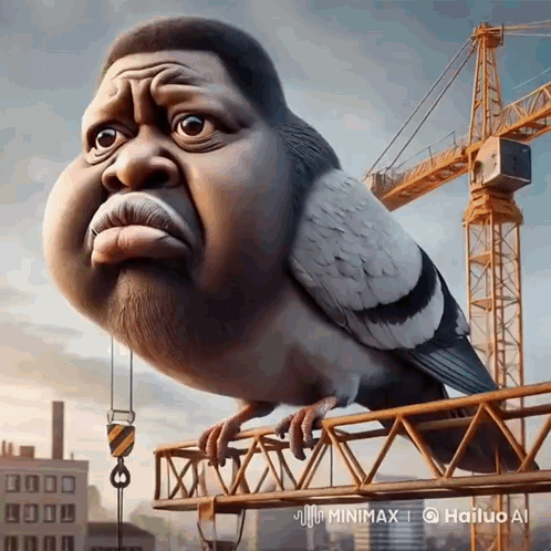 Cartoon Man With Pigeon On Head By Hailuo Ai GIF