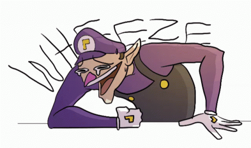 A Cartoon Drawing Of A Man With A Purple Hat And The Letter P On His Hat GIF