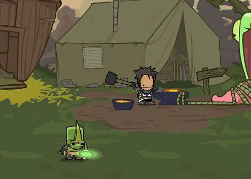 A Cartoon Drawing Of A Man With A Shovel And A Green Plant GIF