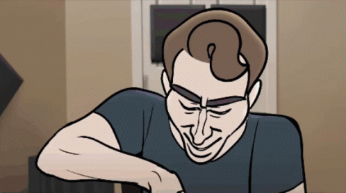 a cartoon drawing of a man with a swirl in his hair