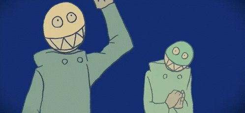 a cartoon drawing of a man with a yellow face