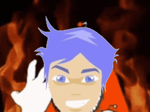 A Cartoon Drawing Of A Man With Blue Hair GIF