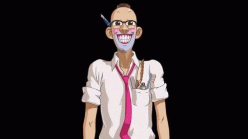 A Cartoon Drawing Of A Man With Glasses And A Pen In His Mouth GIF