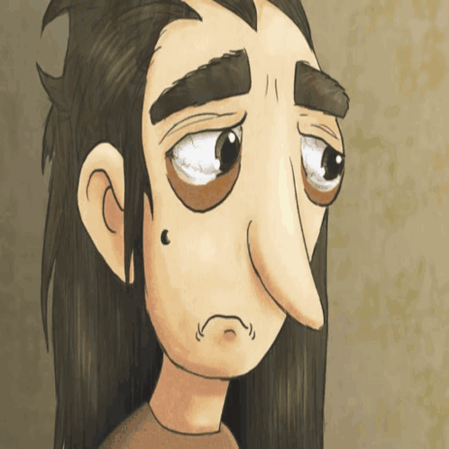 A Cartoon Drawing Of A Man With Long Hair And A Long Nose GIF