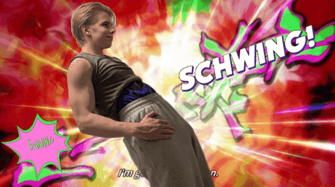 A Cartoon Drawing Of A Man With The Word Schwing Behind Him GIF