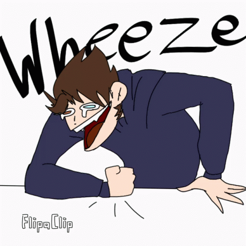 A Cartoon Drawing Of A Man With The Word Wheeze Written On The Bottom GIF