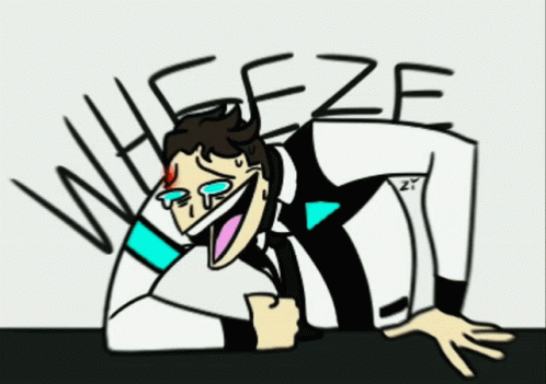 A Cartoon Drawing Of A Man With The Word Wheeze Written On The Bottom GIF