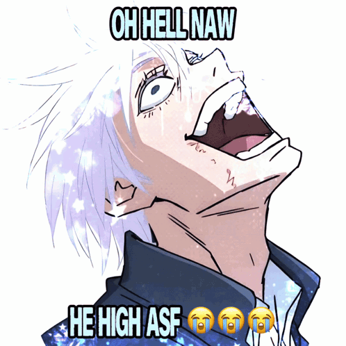 A Cartoon Drawing Of A Man With White Hair And The Words Oh Hell Naw He High Asf GIF