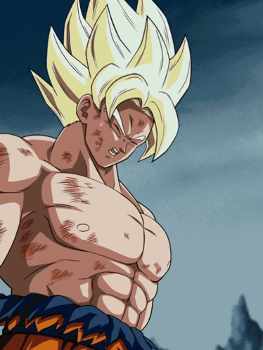 A Cartoon Drawing Of A Man With Yellow Hair And A Muscular Torso GIF