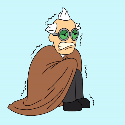 A Cartoon Drawing Of A Man Wrapped In A Brown Blanket And Goggles GIF