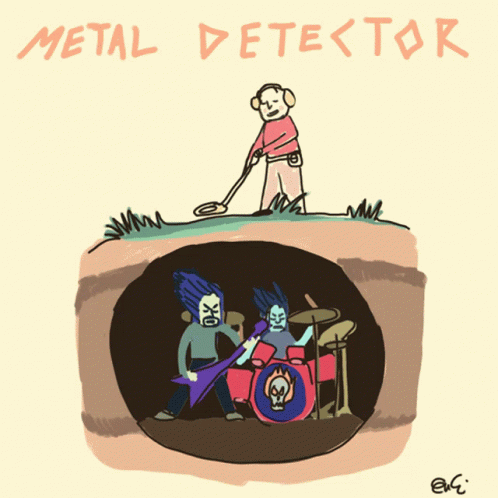 A Cartoon Drawing Of A Metal Detector And A Metal Band GIF