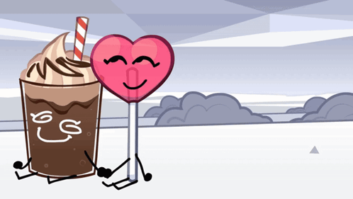A Cartoon Drawing Of A Milkshake And A Heart Shaped Lollipop GIF