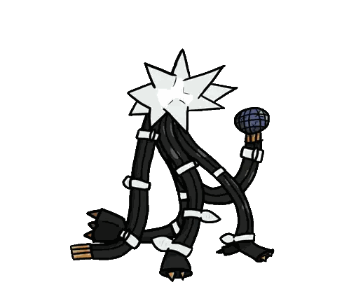 a cartoon drawing of a monster holding a microphone and a star on its head .