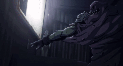 A Cartoon Drawing Of A Monster Looking Out A Doorway GIF
