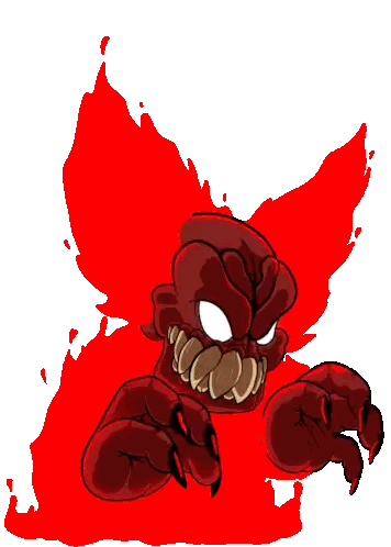 a cartoon drawing of a monster with a red tail and sharp claws