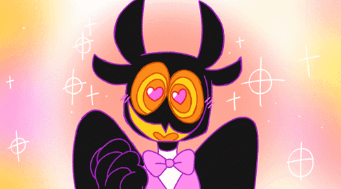 A Cartoon Drawing Of A Monster With Horns And A Heart In His Eyes GIF