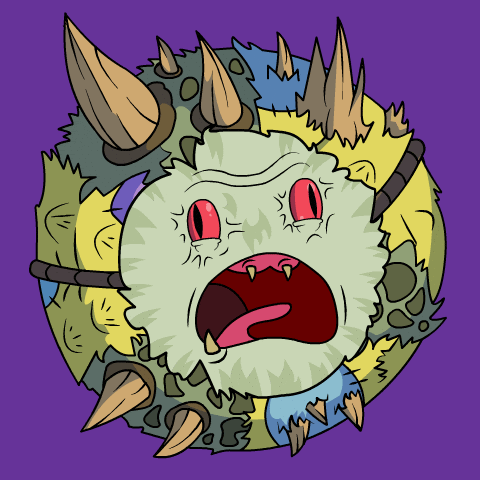 A Cartoon Drawing Of A Monster With Horns And Sharp Teeth GIF