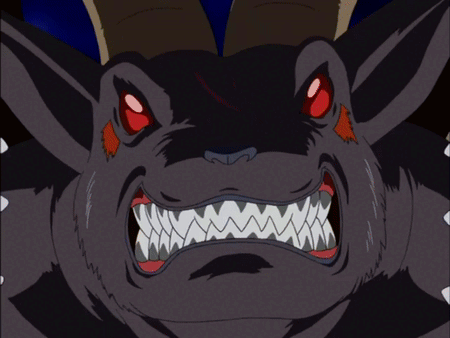 A Cartoon Drawing Of A Monster With Red Eyes GIF