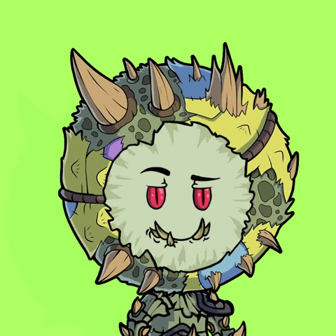 A Cartoon Drawing Of A Monster With Red Eyes And Spikes GIF