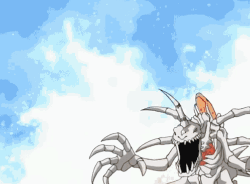 A Cartoon Drawing Of A Monster With Sharp Claws And A Blue Sky In The Background GIF