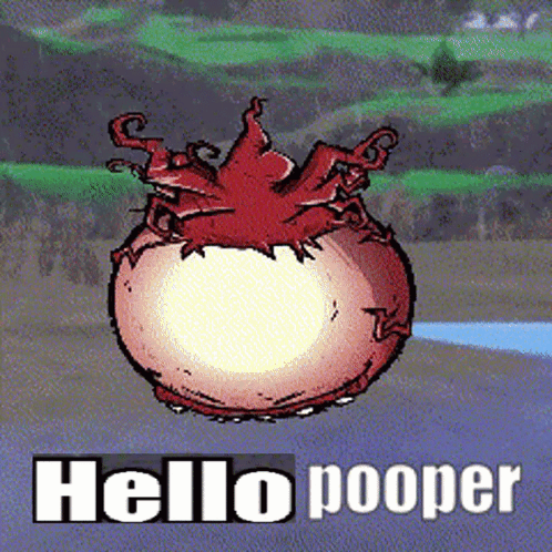 A Cartoon Drawing Of A Monster With The Words Hello Pooper Written Below It GIF