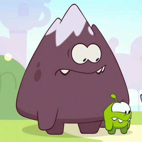 a cartoon drawing of a mountain and a smaller monster