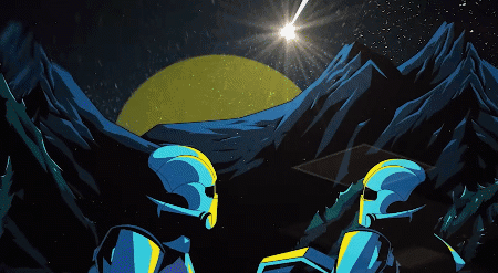 A Cartoon Drawing Of A Mountain With A Comet In The Background GIF