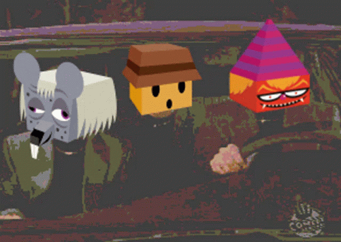 A Cartoon Drawing Of A Mouse A Hat And A Pyramid With The Word Comics At The Bottom GIF