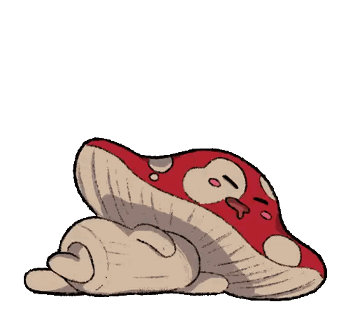 a cartoon drawing of a mushroom sleeping with the letters n n n on its face