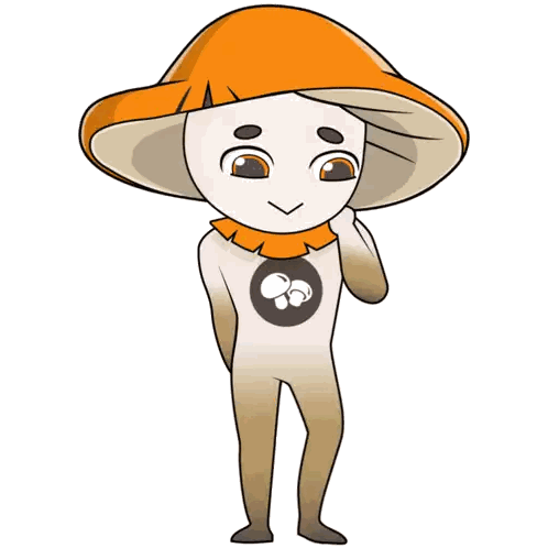 a cartoon drawing of a mushroom with a mushroom logo on his chest