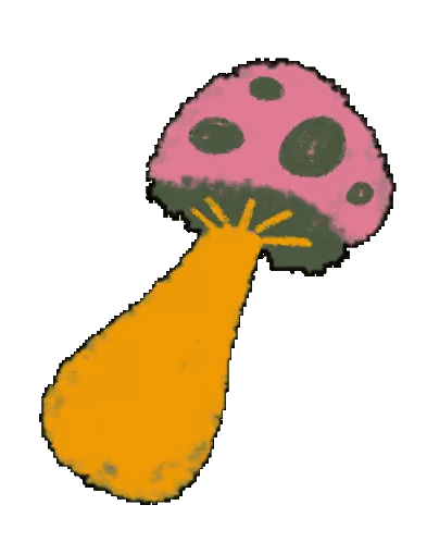 a cartoon drawing of a mushroom with a pink top
