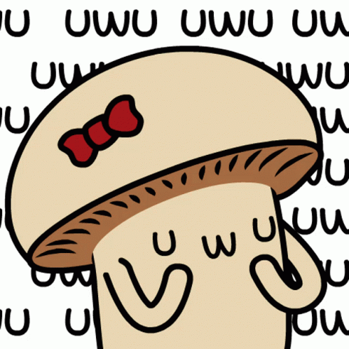A Cartoon Drawing Of A Mushroom With A Red Bow GIF