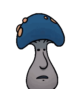 a cartoon drawing of a mushroom with a sad face