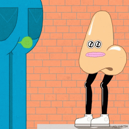 A Cartoon Drawing Of A Nose With A Pink Lip GIF