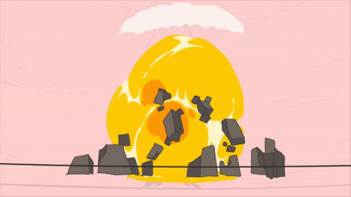 A Cartoon Drawing Of A Nuclear Explosion With A Pink Background GIF