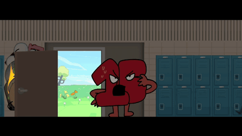 A Cartoon Drawing Of A Number 13 Standing In Front Of A Door GIF