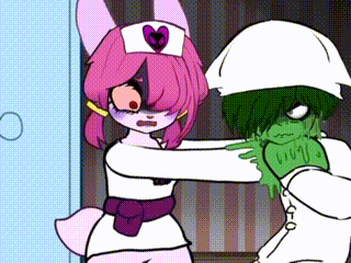 A Cartoon Drawing Of A Nurse And A Monster GIF