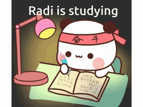 A Cartoon Drawing Of A Panda Wearing A Headband That Says Radi Is Studying GIF