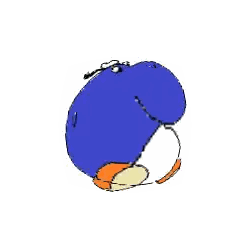 a cartoon drawing of a penguin with a blue hat and orange pants