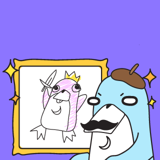 A Cartoon Drawing Of A Penguin With A Crown And A Sword With The Name Wassie Written Above It GIF