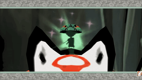 A Cartoon Drawing Of A Penguin With A Green Umbrella On Its Head GIF
