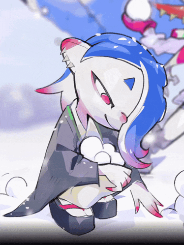 A Cartoon Drawing Of A Penguin With Blue Hair GIF