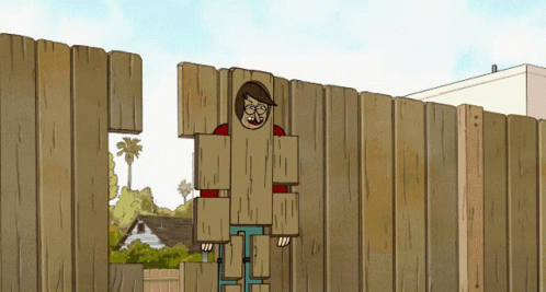 A Cartoon Drawing Of A Person Behind A Wooden Fence GIF